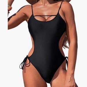 Black One-Piece Open Back Swimsuit
